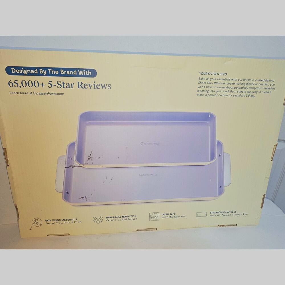 Caraway Home 2pc Duo Baking Sheet Set Cream: Nonstick Bakeware Set with
